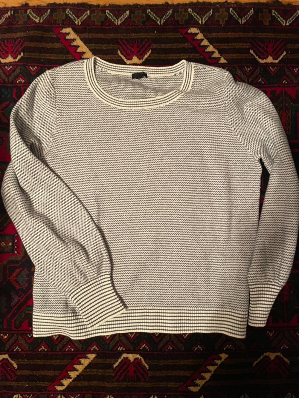 Talbots Women's Crewneck Sweater in White and Black Stripe